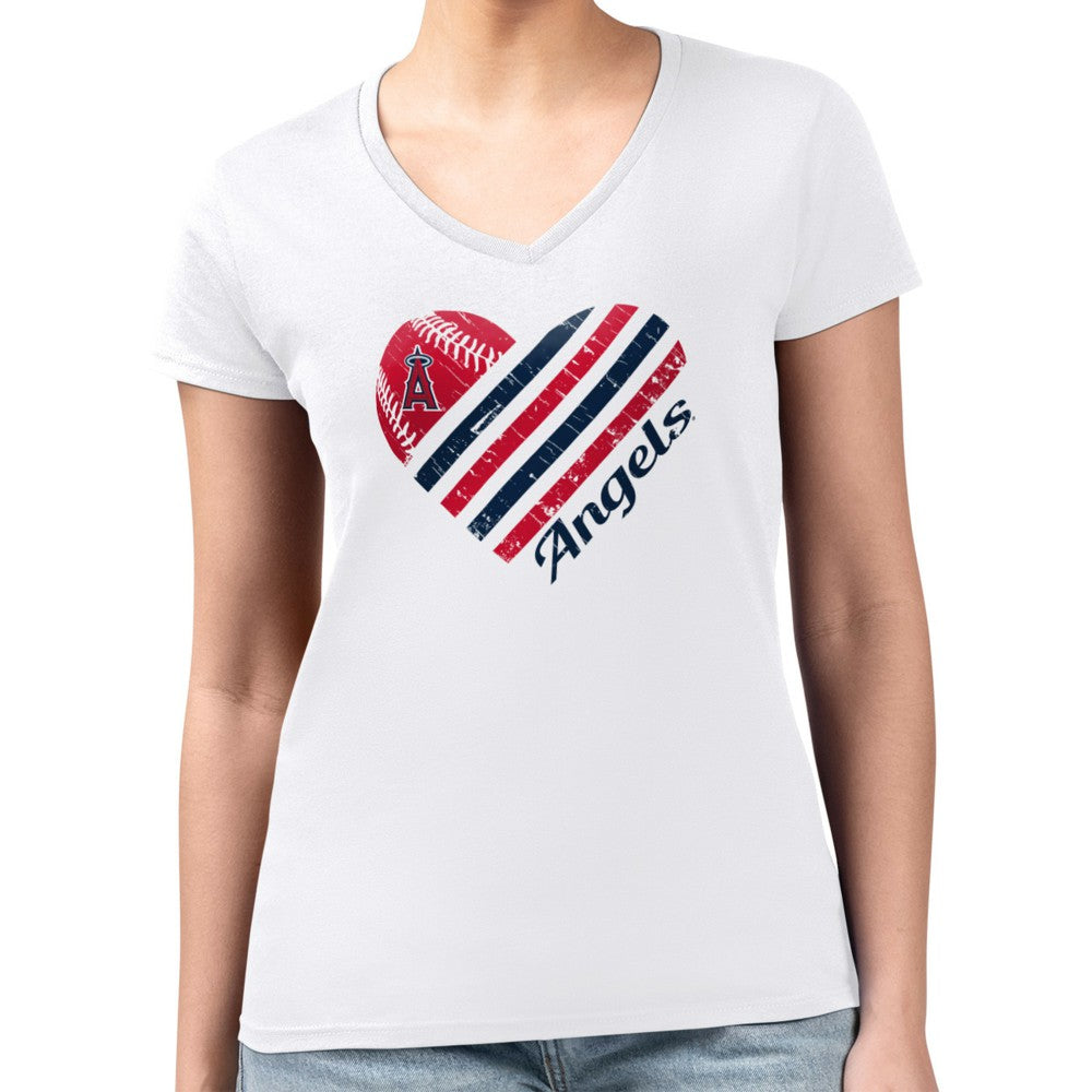 Los Angeles Angels G-III 4Her by Carl Banks Women's Super-Slim Fit Lightweight Heart V-Neck T-Shirt - White