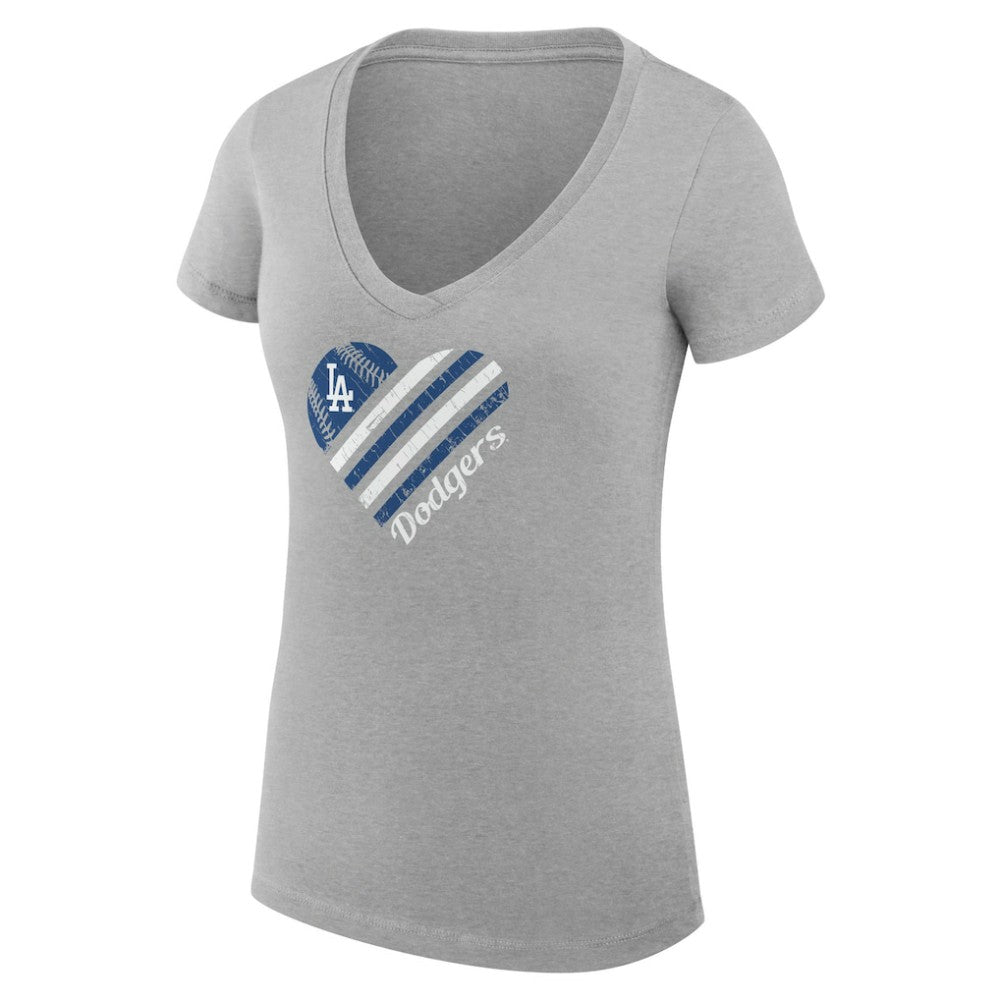 Los Angeles Dodgers G-III 4Her by Carl Banks Women's Super-Slim Fit Lightweight Heart V-Neck T-Shirt - Heather Gray
