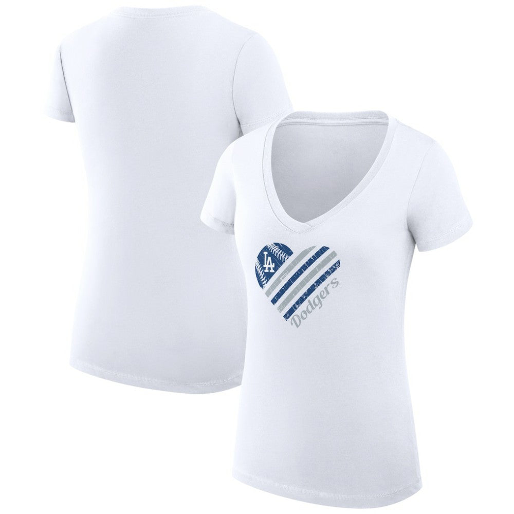 Los Angeles Dodgers G-III 4Her by Carl Banks Women's Super-Slim Fit Lightweight Heart V-Neck T-Shirt - White