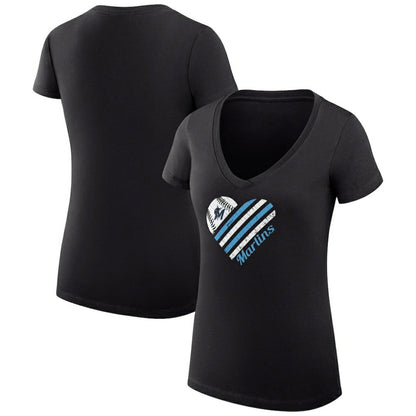 Miami Marlins G-III 4Her by Carl Banks Women's Super-Slim Fit Lightweight Heart V-Neck T-Shirt - Black