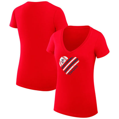 Minnesota Twins G-III 4Her by Carl Banks Women's Super-Slim Fit Lightweight Heart V-Neck T-Shirt - Red