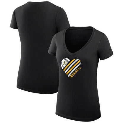 Athletics G-III 4Her by Carl Banks Women's Super-Slim Fit Lightweight Heart V-Neck T-Shirt - Black