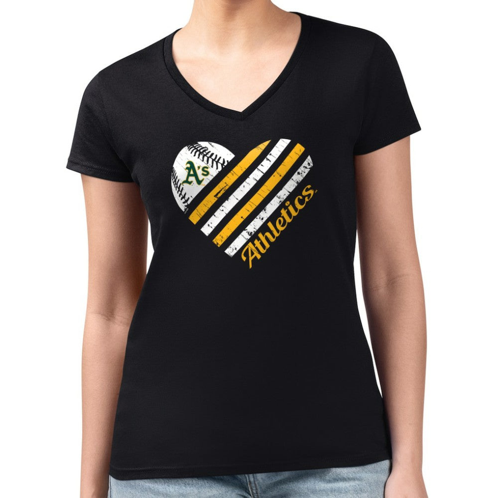 Athletics G-III 4Her by Carl Banks Women's Super-Slim Fit Lightweight Heart V-Neck T-Shirt - Black