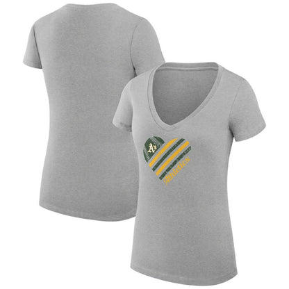 Athletics G-III 4Her by Carl Banks Women's Super-Slim Fit Lightweight Heart V-Neck T-Shirt - Heather Gray