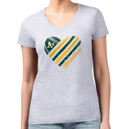 Athletics G-III 4Her by Carl Banks Women's Super-Slim Fit Lightweight Heart V-Neck T-Shirt - Heather Gray