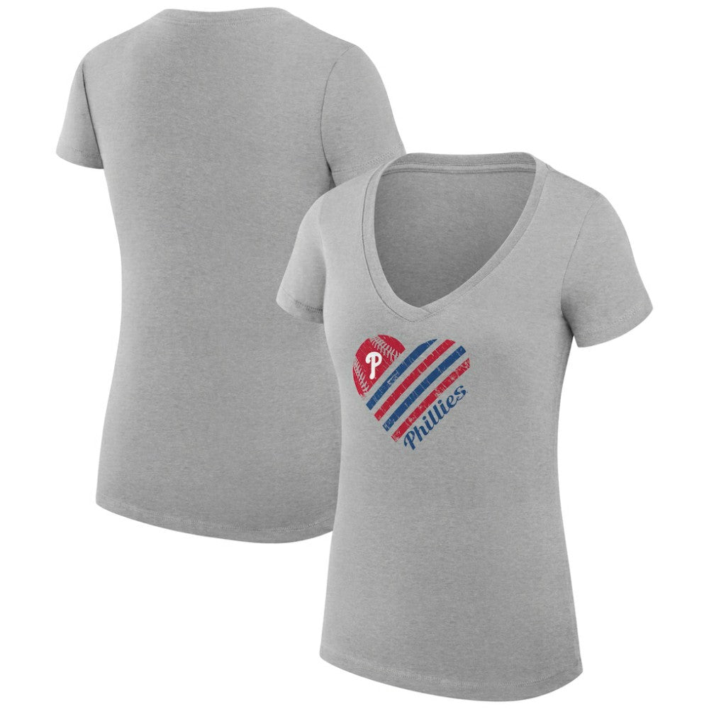 Philadelphia Phillies G-III 4Her by Carl Banks Women's Super-Slim Fit Lightweight Heart V-Neck T-Shirt - Heather Gray