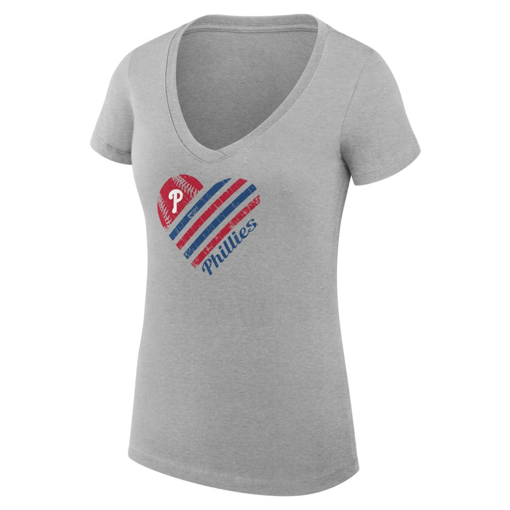 Philadelphia Phillies G-III 4Her by Carl Banks Women's Super-Slim Fit Lightweight Heart V-Neck T-Shirt - Heather Gray