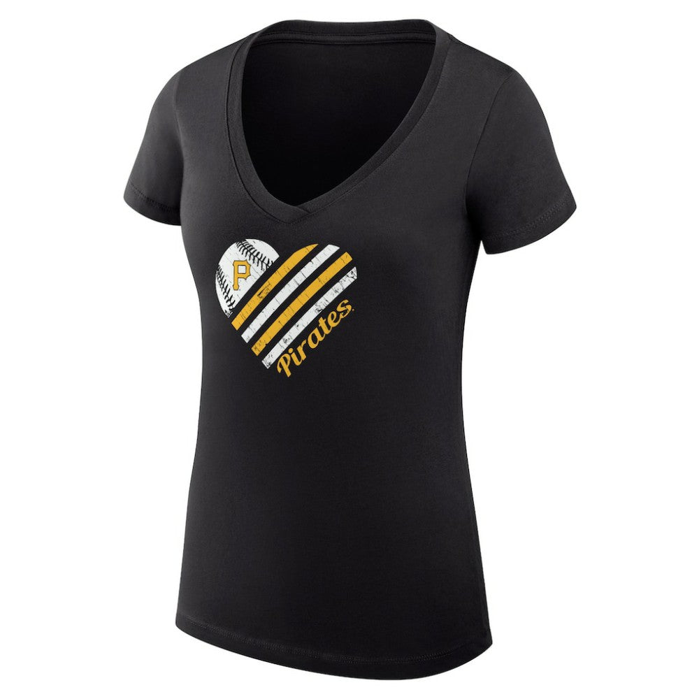 Pittsburgh Pirates G-III 4Her by Carl Banks Women's Super-Slim Fit Lightweight Heart V-Neck T-Shirt - Black