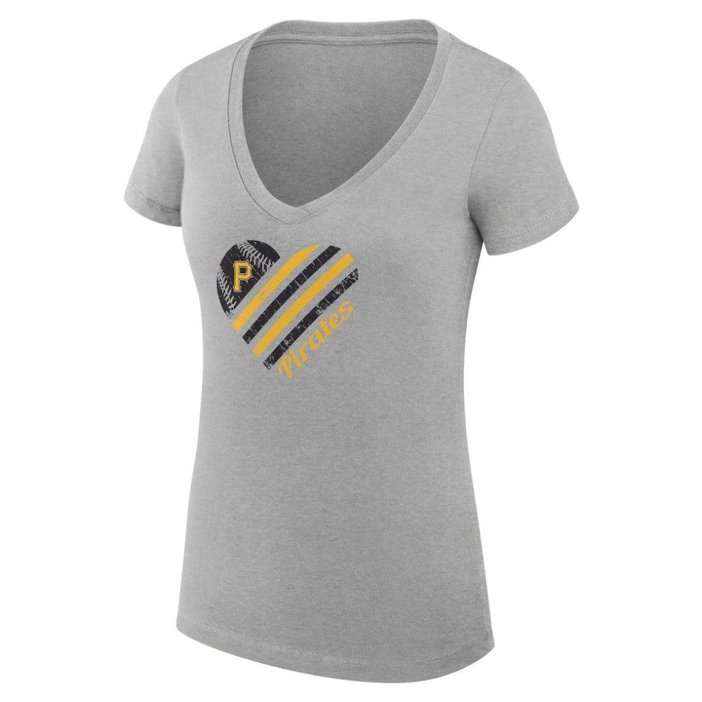 Pittsburgh Pirates G-III 4Her by Carl Banks Women's Super-Slim Fit Lightweight Heart V-Neck T-Shirt - Heather Gray