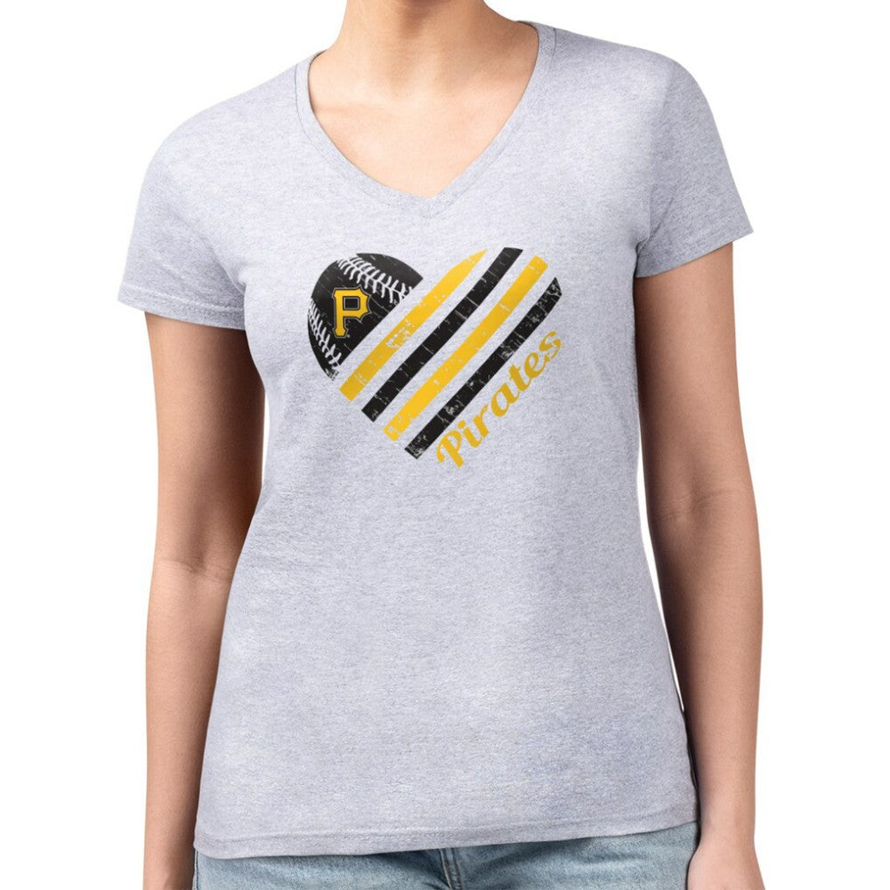 Pittsburgh Pirates G-III 4Her by Carl Banks Women's Super-Slim Fit Lightweight Heart V-Neck T-Shirt - Heather Gray
