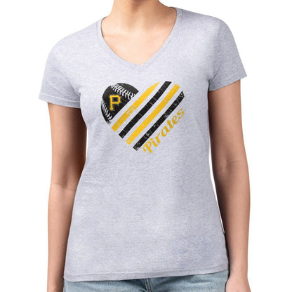 Pittsburgh Pirates G-III 4Her by Carl Banks Women's Super-Slim Fit Lightweight Heart V-Neck T-Shirt - Heather Gray