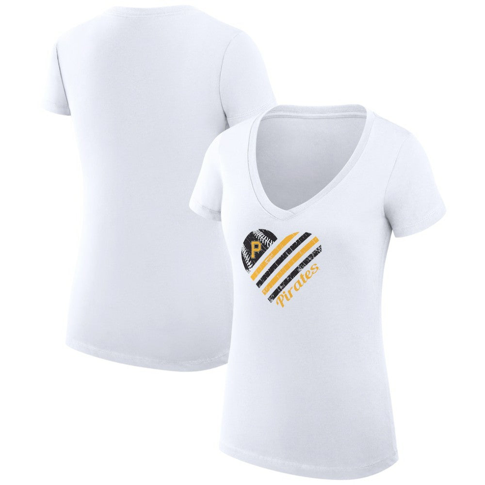 Pittsburgh Pirates G-III 4Her by Carl Banks Women's Super-Slim Fit Lightweight Heart V-Neck T-Shirt - White
