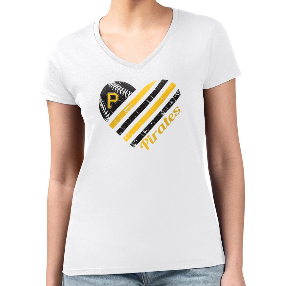 Pittsburgh Pirates G-III 4Her by Carl Banks Women's Super-Slim Fit Lightweight Heart V-Neck T-Shirt - White