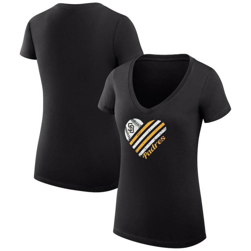 San Diego Padres G-III 4Her by Carl Banks Women's Super-Slim Fit Lightweight Heart V-Neck T-Shirt - Black