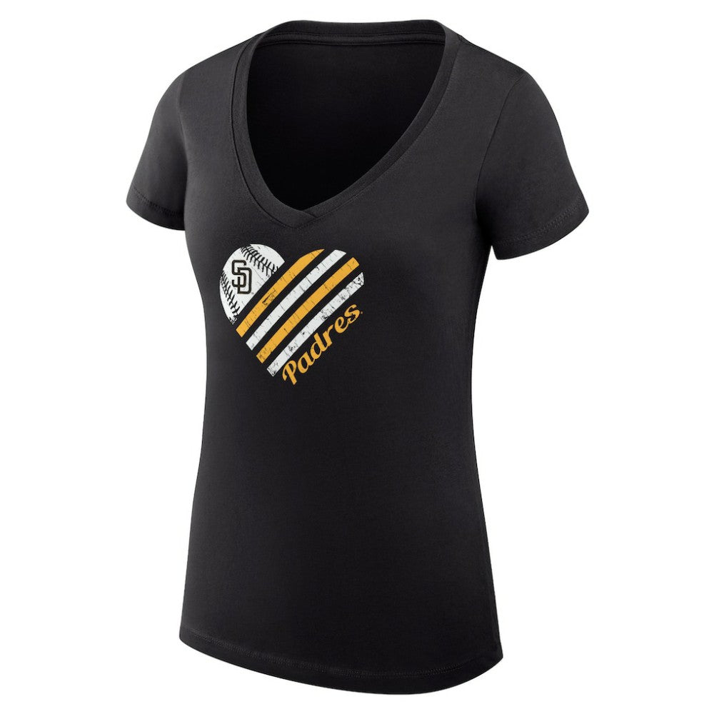 San Diego Padres G-III 4Her by Carl Banks Women's Super-Slim Fit Lightweight Heart V-Neck T-Shirt - Black