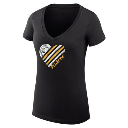 San Diego Padres G-III 4Her by Carl Banks Women's Super-Slim Fit Lightweight Heart V-Neck T-Shirt - Black