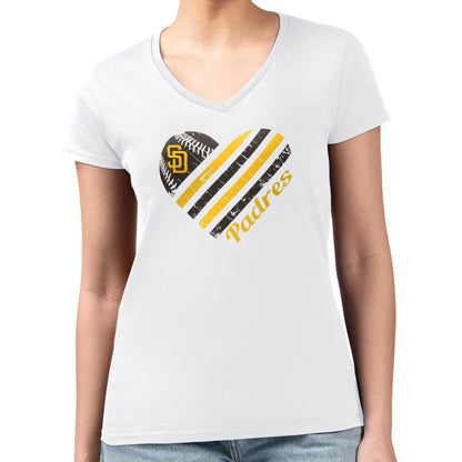San Diego Padres G-III 4Her by Carl Banks Women's Super-Slim Fit Lightweight Heart V-Neck T-Shirt - White