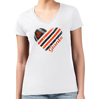 San Francisco Giants G-III 4Her by Carl Banks Women's Super-Slim Fit Lightweight Heart V-Neck T-Shirt - White