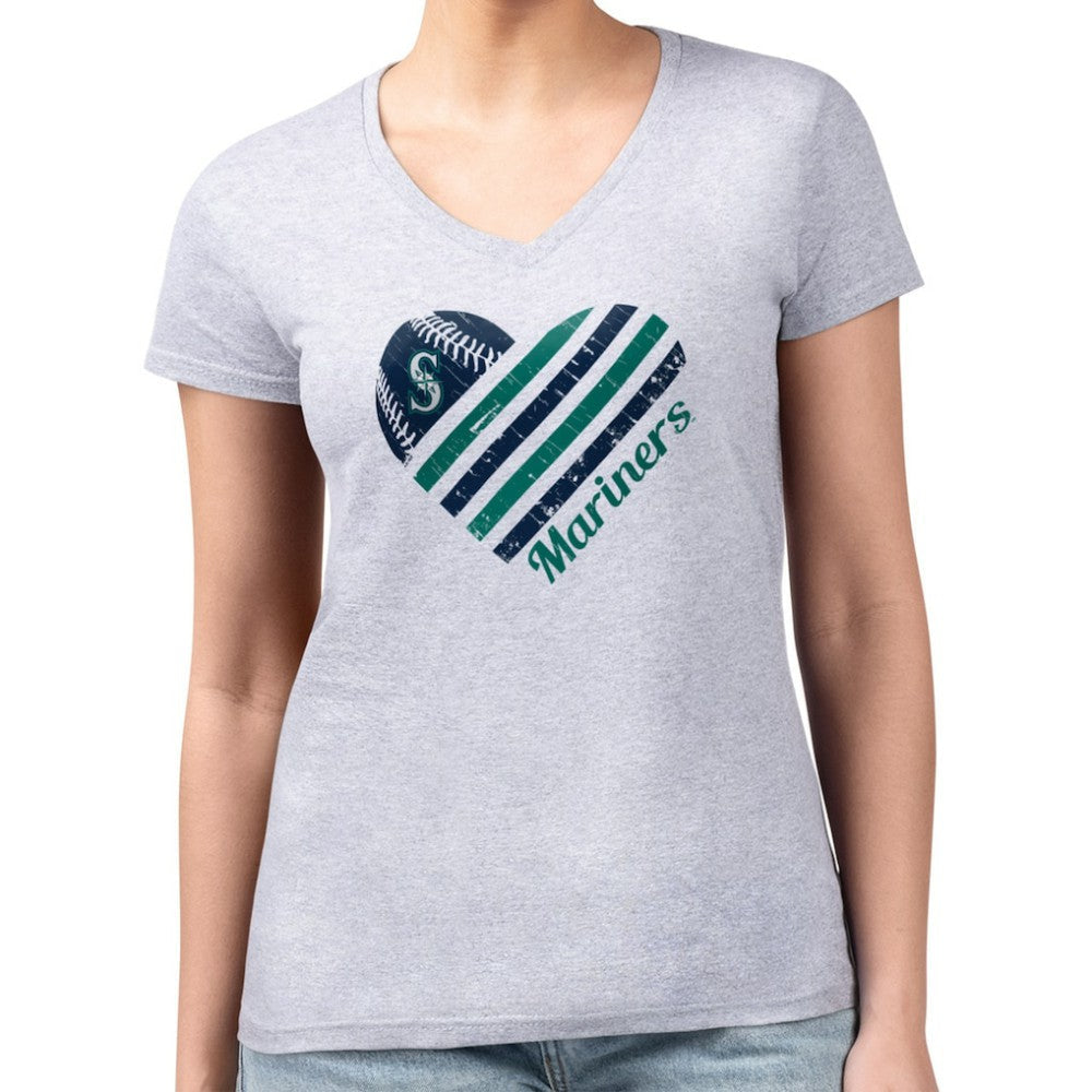 Seattle Mariners G-III 4Her by Carl Banks Women's Super-Slim Fit Lightweight Heart V-Neck T-Shirt - Heather Gray