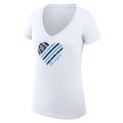 Tampa Bay Rays G-III 4Her by Carl Banks Women's Super-Slim Fit Lightweight Heart V-Neck T-Shirt - White