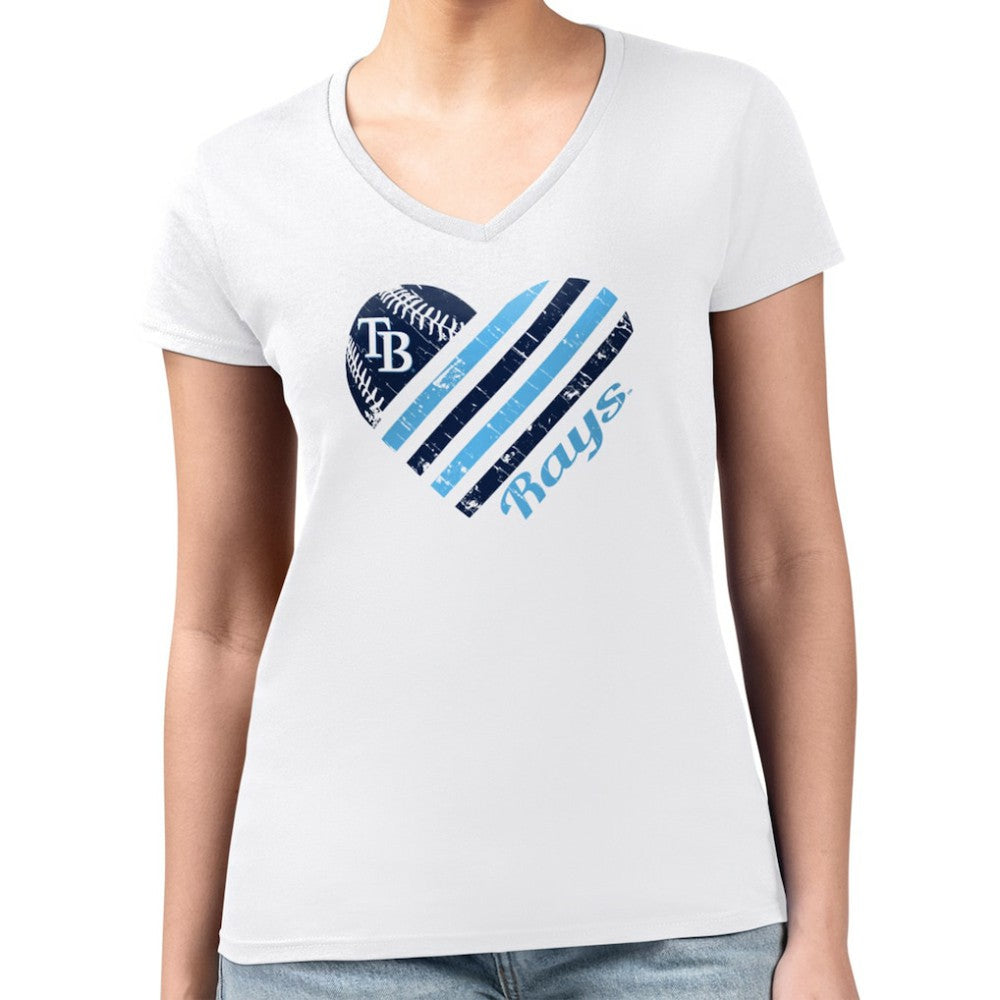 Tampa Bay Rays G-III 4Her by Carl Banks Women's Super-Slim Fit Lightweight Heart V-Neck T-Shirt - White