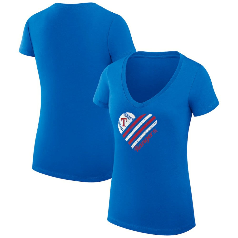 Texas Rangers G-III 4Her by Carl Banks Women's Super-Slim Fit Lightweight Heart V-Neck T-Shirt - Royal