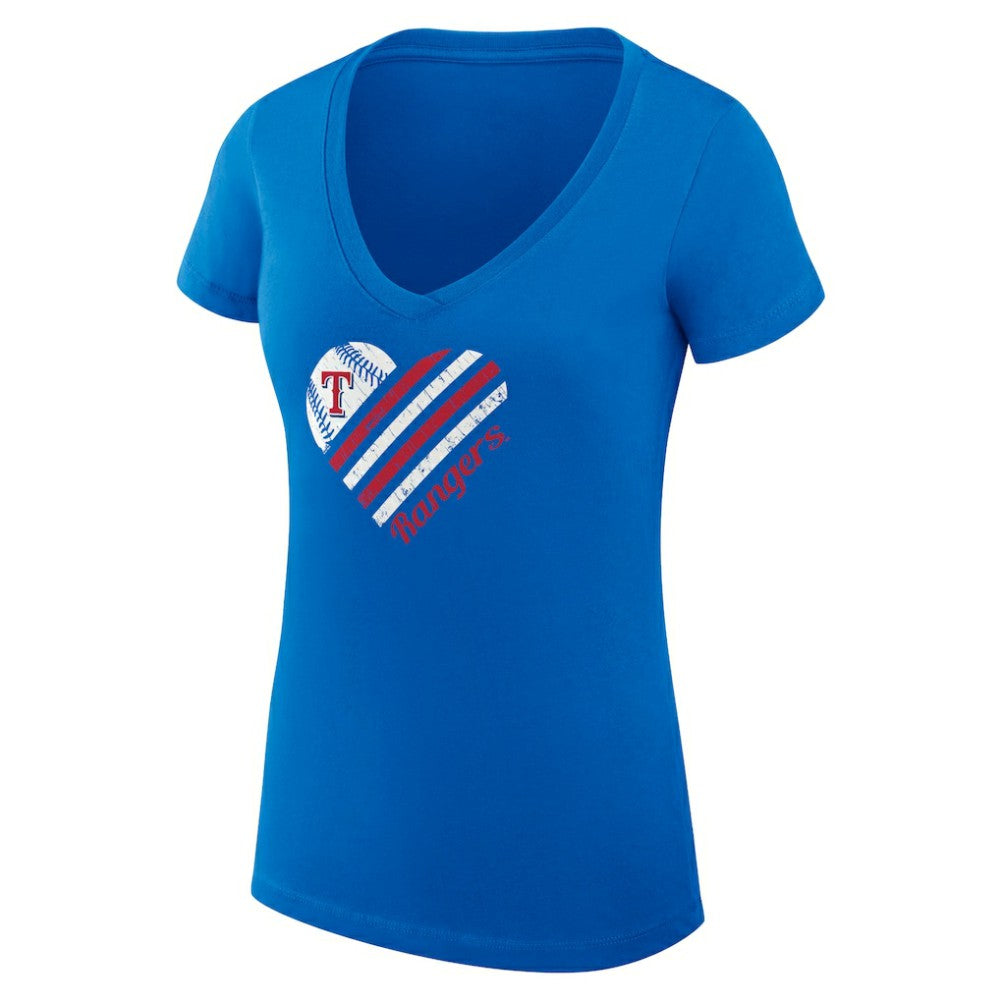 Texas Rangers G-III 4Her by Carl Banks Women's Super-Slim Fit Lightweight Heart V-Neck T-Shirt - Royal