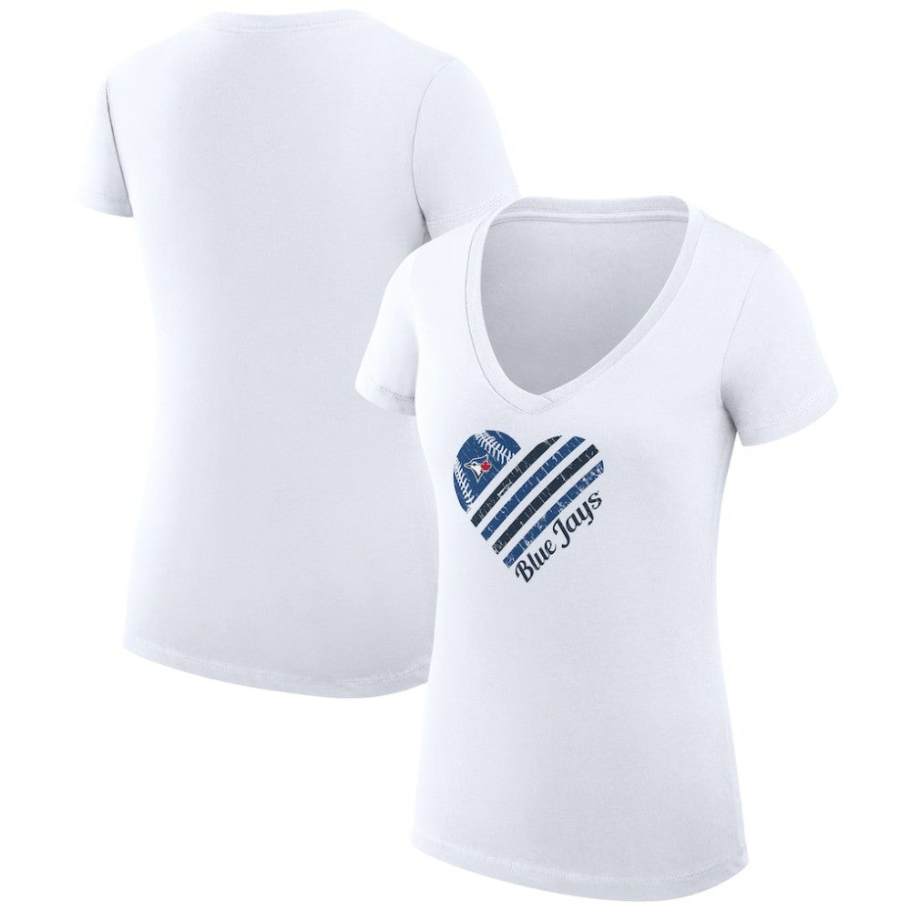 Toronto Blue Jays G-III 4Her by Carl Banks Women's Super-Slim Fit Lightweight Heart V-Neck T-Shirt - White