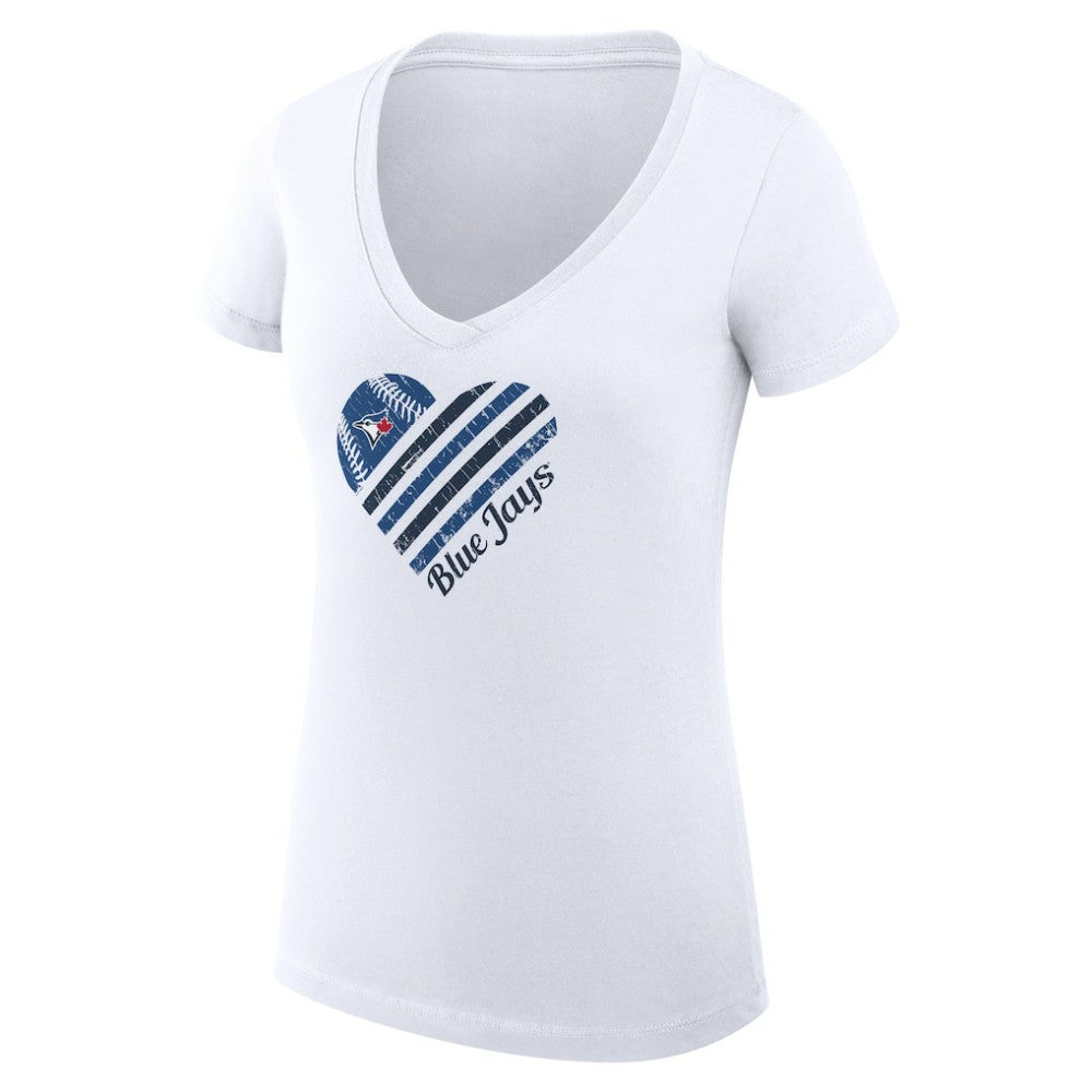 Toronto Blue Jays G-III 4Her by Carl Banks Women's Super-Slim Fit Lightweight Heart V-Neck T-Shirt - White