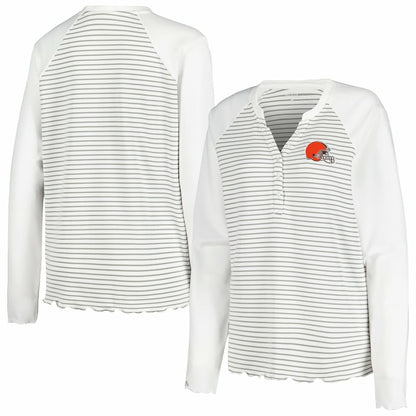 Cleveland Browns Antigua Women's Maverick Waffle Henley Long Sleeve T-Shirt - White on sale