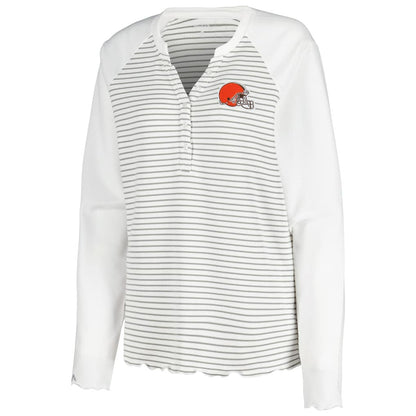 Cleveland Browns Antigua Women's Maverick Waffle Henley Long Sleeve T-Shirt - White on sale