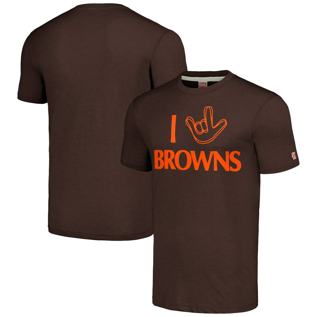 Cleveland Browns Homage Unisex The NFL ASL Collection by Love Sign Tri-Blend T-Shirt - Brown for sale