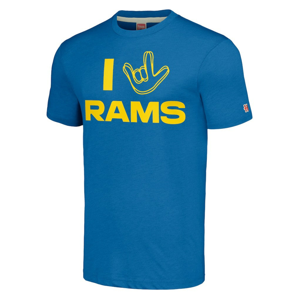 Los Angeles Rams Homage Unisex The NFL ASL Collection by Love Sign Tri-Blend T-Shirt - Royal cheap