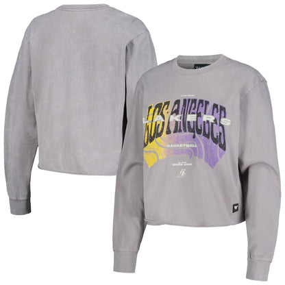 Los Angeles Lakers The Wild Collective Women's Band Cropped Long Sleeve T-Shirt - Gray for sale