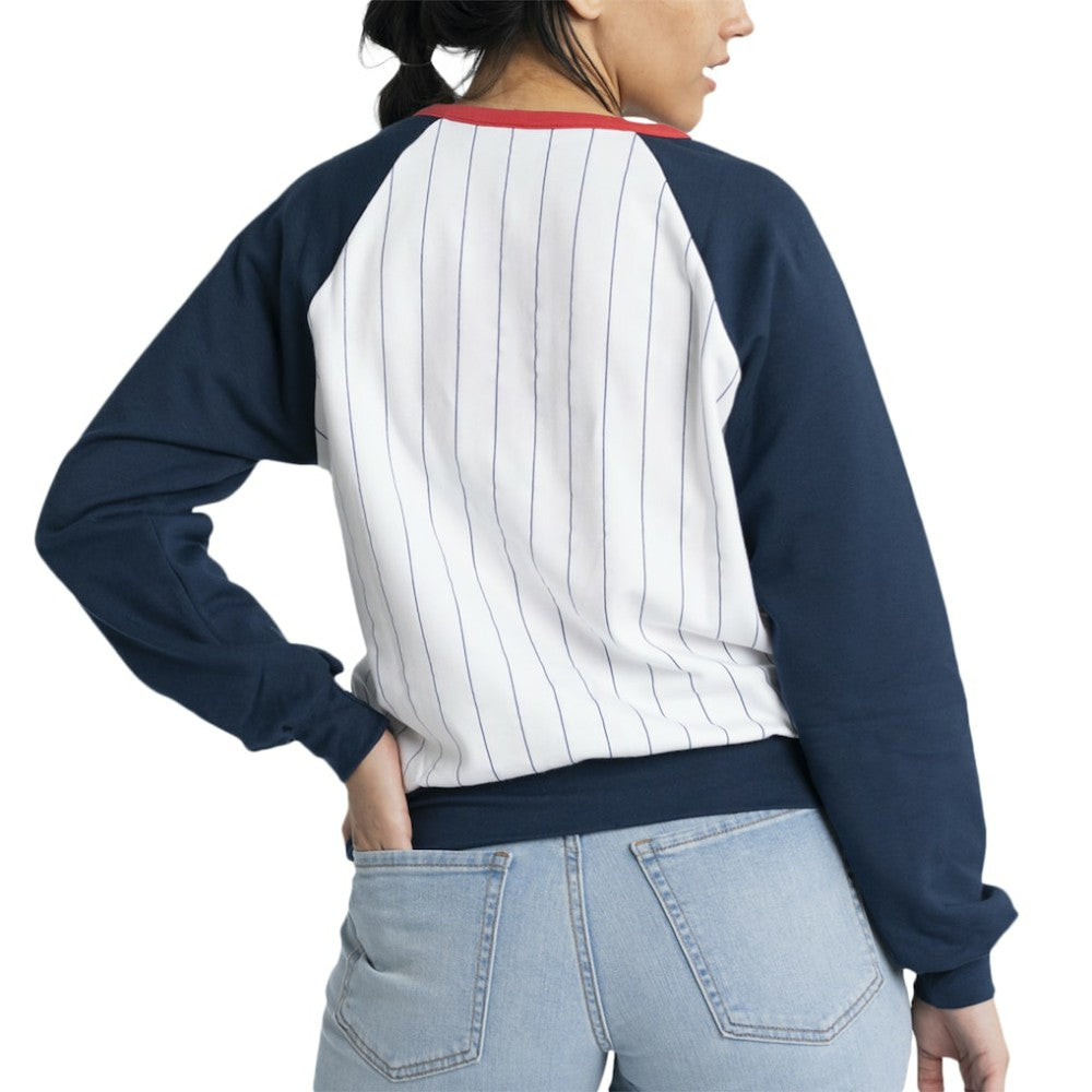 Atlanta Braves Lusso Women's Mack Fleece V-Neck Pullover Top - White/Navy