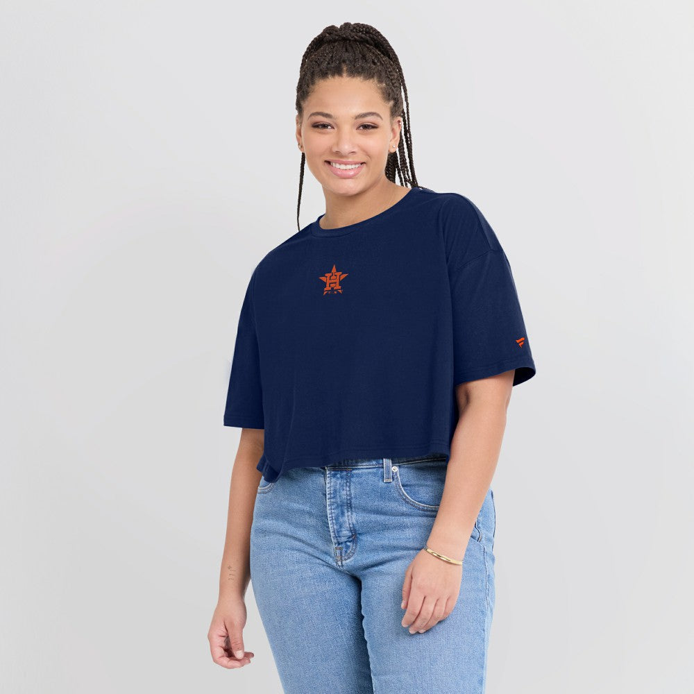 Houston Astros Women's Elements Super Soft Boxy Cropped T-Shirt - Navy