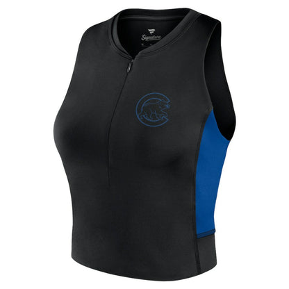 Chicago Cubs Women's Studio Half-Zip Fitted Gym Tank Top - Black