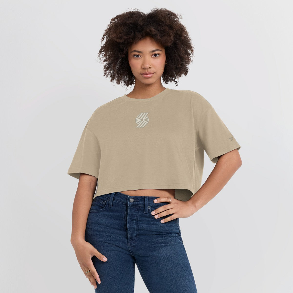 Portland Trail Blazers Women's Elements Super Soft Boxy Cropped T-Shirt - Khaki | Fanatics cheap