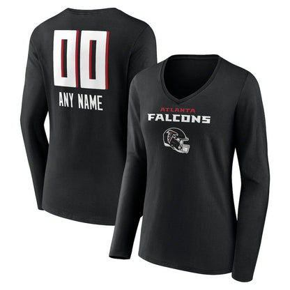 Atlanta Falcons Women's Personalized Name & Number Team Wordmark Long Sleeve V-Neck T-Shirt - Black online