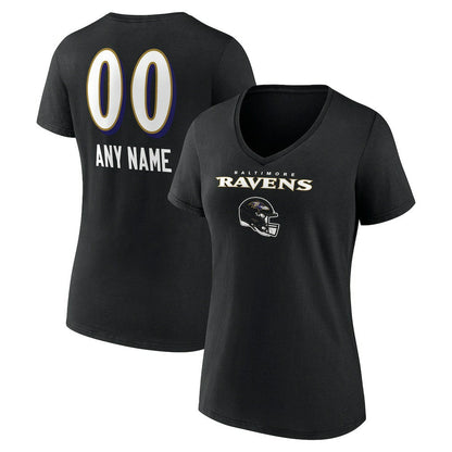 Baltimore Ravens Women's Personalized Name & Number Team Wordmark V-Neck T-Shirt - Black for sale