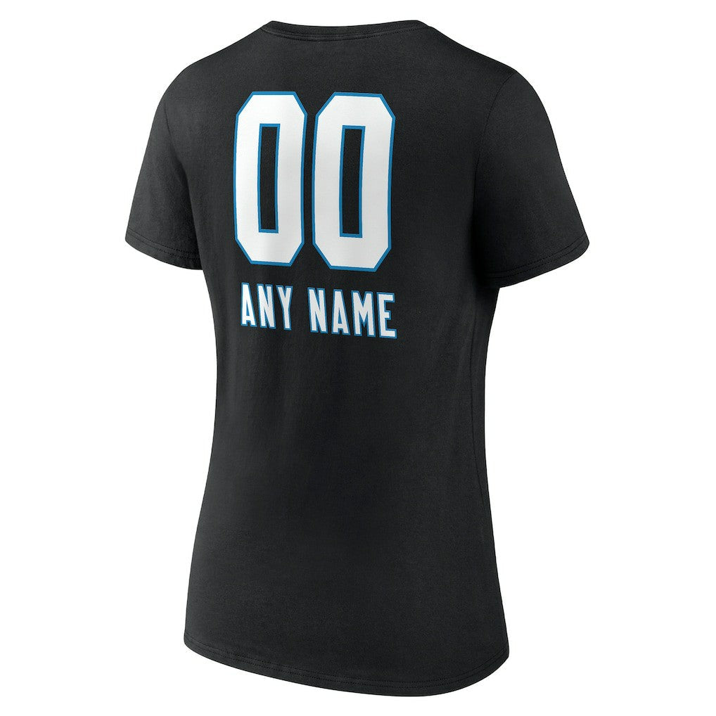 Carolina Panthers Women's Personalized Name & Number Team Wordmark V-Neck T-Shirt - Black discount