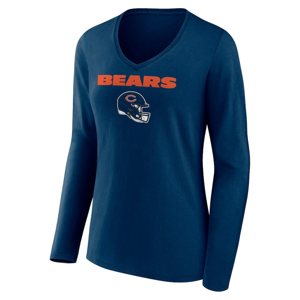 Chicago Bears Women's Personalized Name & Number Team Wordmark Long Sleeve V-Neck T-Shirt - Navy on sale
