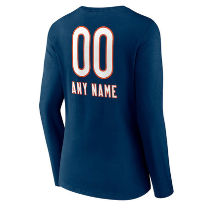 Chicago Bears Women's Personalized Name & Number Team Wordmark Long Sleeve V-Neck T-Shirt - Navy on sale