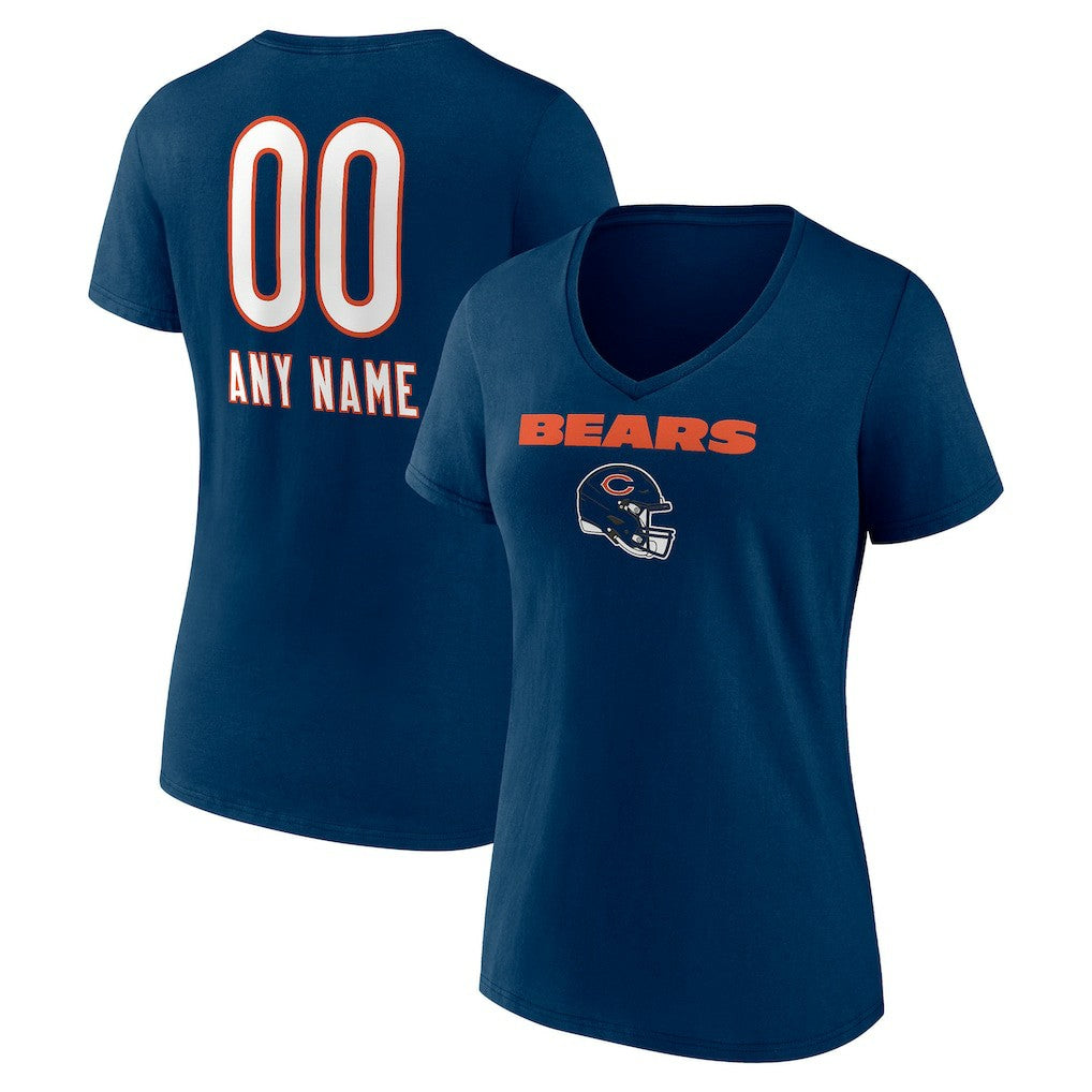 Chicago Bears Women's Personalized Name & Number Team Wordmark V-Neck T-Shirt - Navy discount