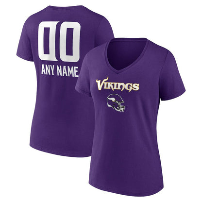 Minnesota Vikings Women's Personalized Name & Number Team Wordmark V-Neck T-Shirt - Purple sale