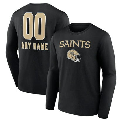 New Orleans Saints Personalized Name & Number Team Wordmark Long Sleeve T-Shirt - Black discount