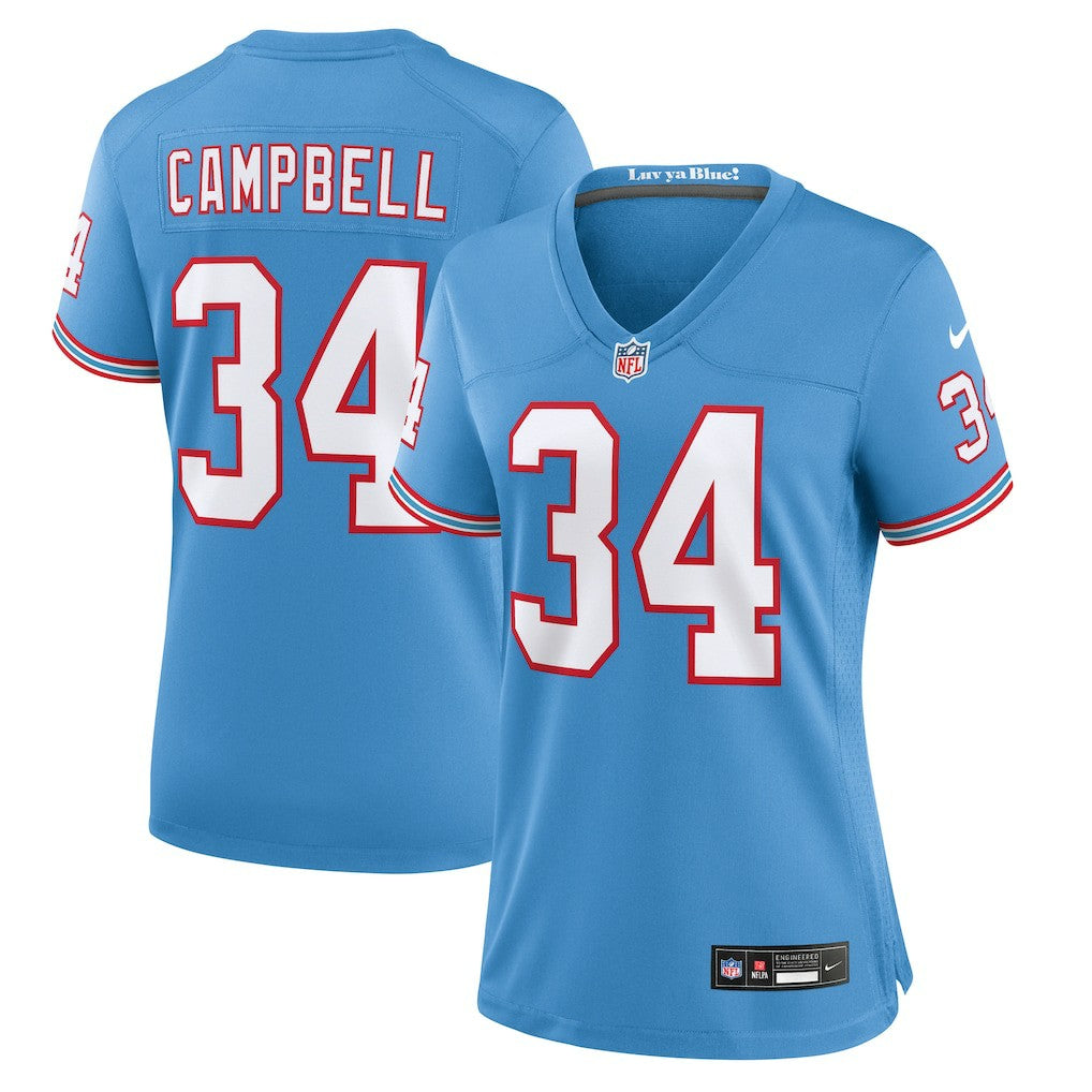 Earl Campbell Tennessee Titans Women's Oilers Throwback Retired Player Game Jersey - Light Blue | Nike for sale
