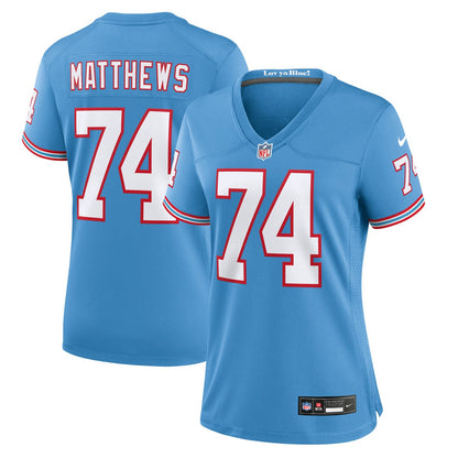 Bruce Matthews Tennessee Titans Women's Oilers Throwback Retired Player Game Jersey - Light Blue | Nike for sale