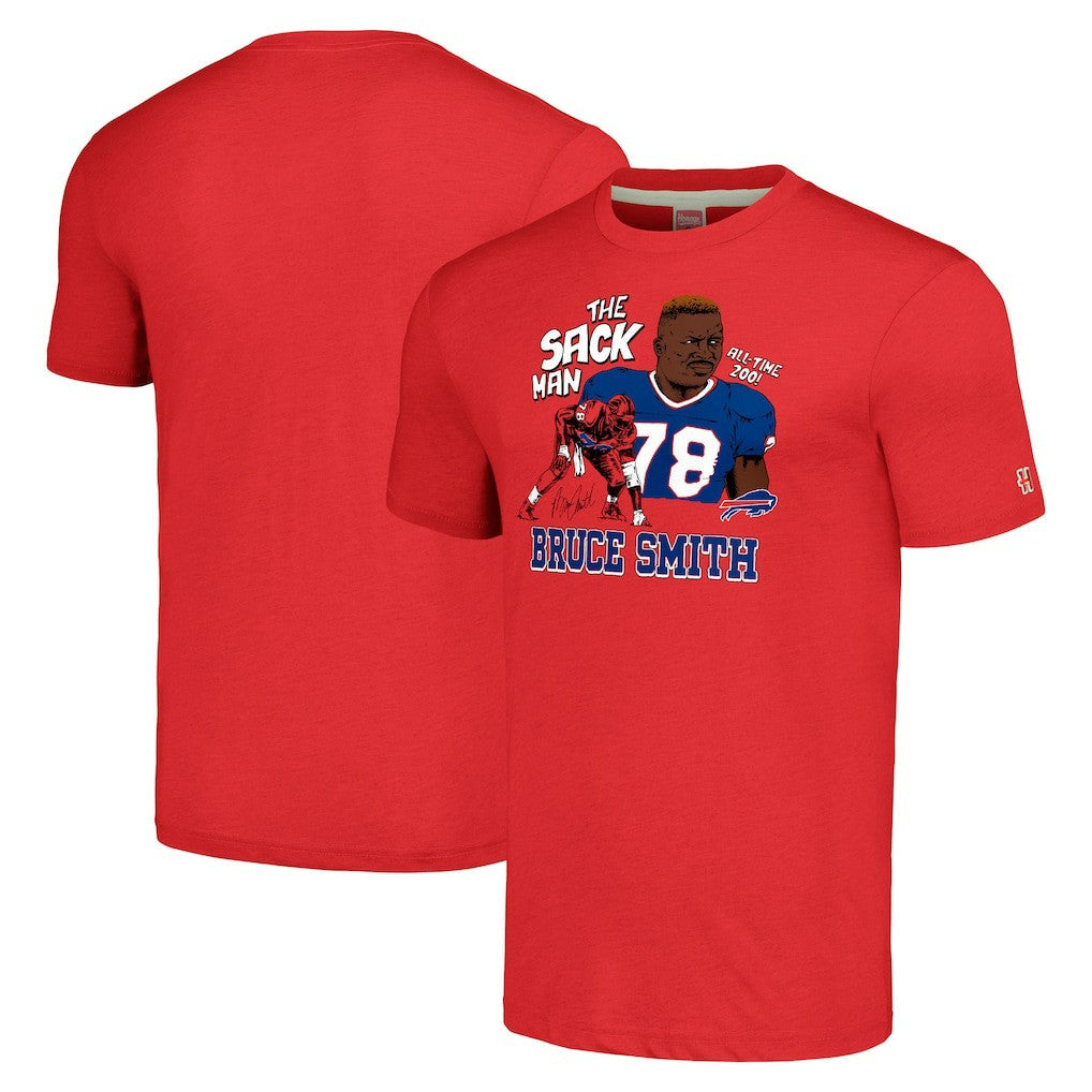 Bruce Smith Buffalo Bills Homage Unisex Caricature Retired Player Tri-Blend T-Shirt - Red discount