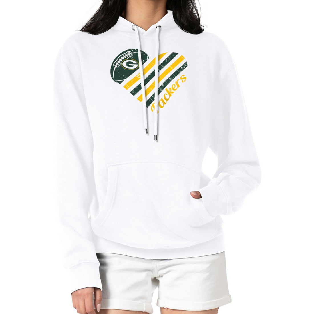 Green Bay Packers G-III 4Her by Carl Banks Women's Heart Graphic Fleece Pullover Hoodie - White cheap